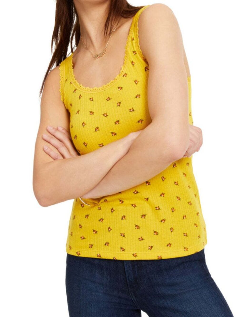 Ultra Flirt Juniors Printed Lace Trimmed Pointelle Tank Top